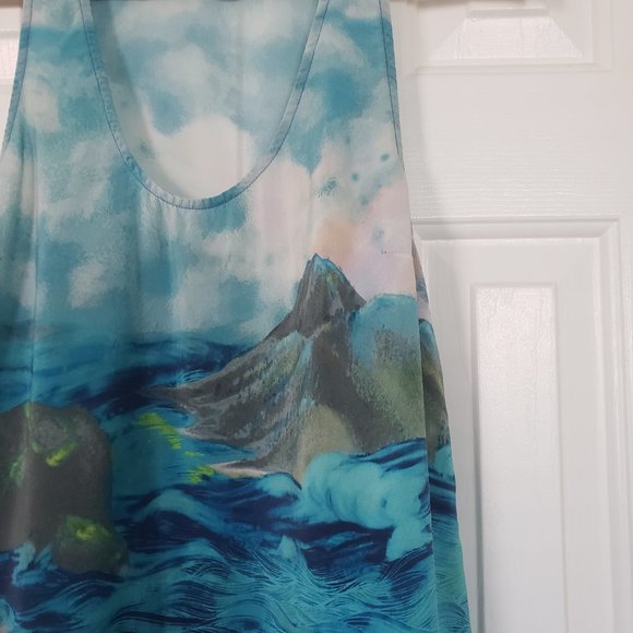 Joie 100% Silk Tropical Tank - Blue Tahitian Pattern - Sz M - Picture 4 of 11